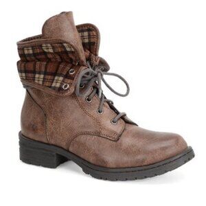 B.O.C. Women's Saturn Fold Over Combat Boots Size 9 Brown Faux Leather Plaid